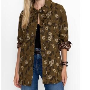 Johnny Was ($598) Shirt Jacket Olive Green Embroidered Spiders/Snakes Sz Small